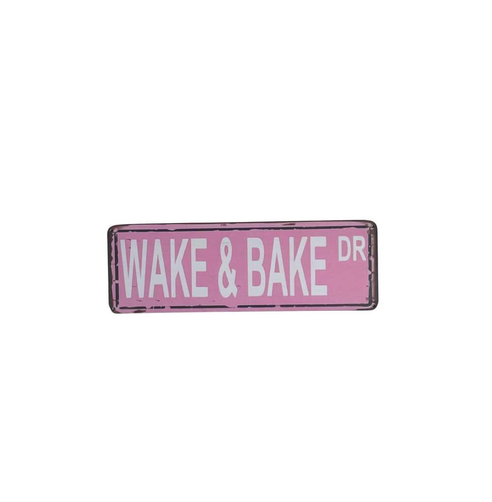 Wake & Bake Pink Wooden Sign 12X4 inch